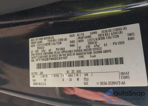 2019 Ford F250 Super Duty z USA, uszkodzony, nr VIN 1FT7W2BT8KEC03157